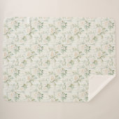 ロマンチックなバラのブーケ 白い花のストライプ シェルパブランケット (正面(横))