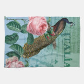 ロマンチックなバラのミュージカルの孔雀 キッチンタオル (横)