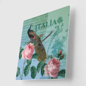 ロマンチックなバラのミュージカルの孔雀 スクエア壁時計 (傾斜)