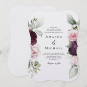 ロマンチックなバラの水彩ボタニカルウェディング 招待状 (正面/裏面)