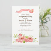 ロマンチックなバラの水彩画エンゲージメントパーティー 招待状 (スタンド正面)