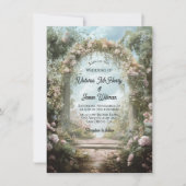 ロマンチックなバラの石のアーチウェイの結婚ストーリーブック 招待状 (正面)