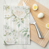 ロマンチックなバラの花のストライプ（白っぽいピンク色） キッチンタオル (四つ折り)