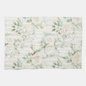 ロマンチックなバラの花のストライプ（白っぽいピンク色） キッチンタオル (横)