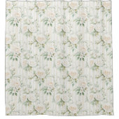 ロマンチックなバラの花のストライプ（白っぽいピンク色） シャワーカーテン (正面)