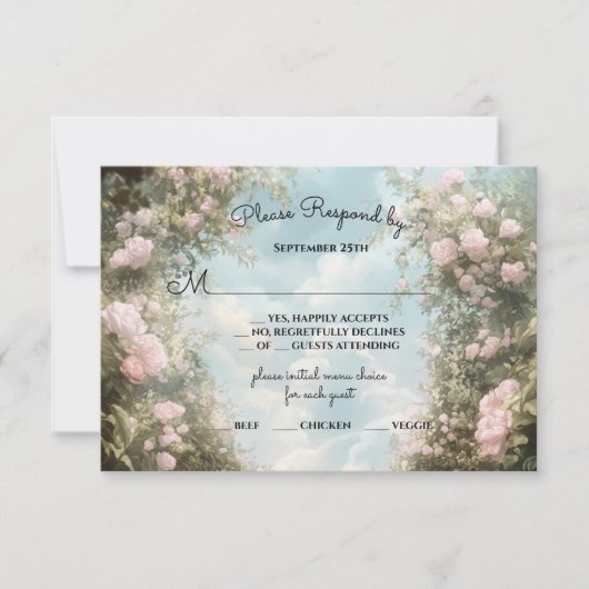 ロマンチックなバラアーチウェイストーリーブックウェディングRSVP 招待状 (正面)