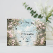 ロマンチックなバラアーチウェイストーリーブックウェディングRSVP 招待状 (スタンド正面)