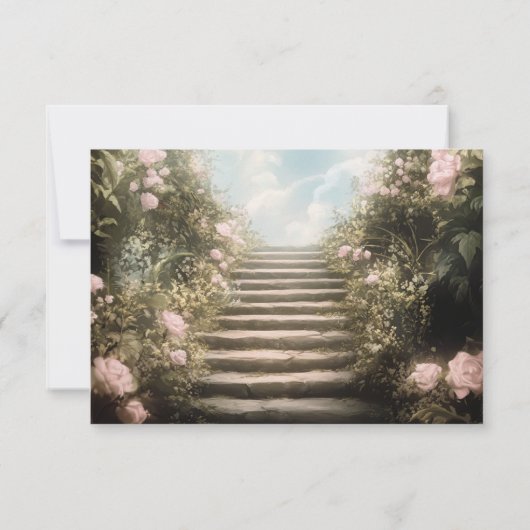 ロマンチックなバラアーチウェイストーリーブックウェディングRSVP 招待状 (裏面)