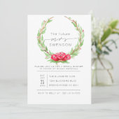 ロマンチックなバラウォーターカラーリース |ブライダルシャワー 招待状 (スタンド正面)