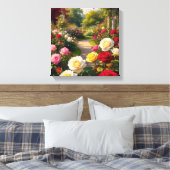 ロマンチックなバラガーデンパスコテージコアウォールアート キャンバスプリント (インサイチュ (寝室))