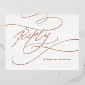 ロマンチックなバラゴールドフォイルミールオプションRSVP 箔招待状ポストカード (正面)