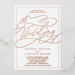 ロマンチックなバラゴールドフォイル書道枠結婚ズ 箔招待状