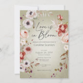 ロマンチックなバラセージフローララブイン開花シャワー 招待状 (正面)