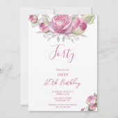 ロマンチックなバラデコレーションバースデーパーティー 招待状 (正面)