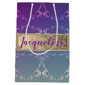 ロマンチックなバラハート（名前グラディエント紫） ミディアムペーパーバッグ (裏面)