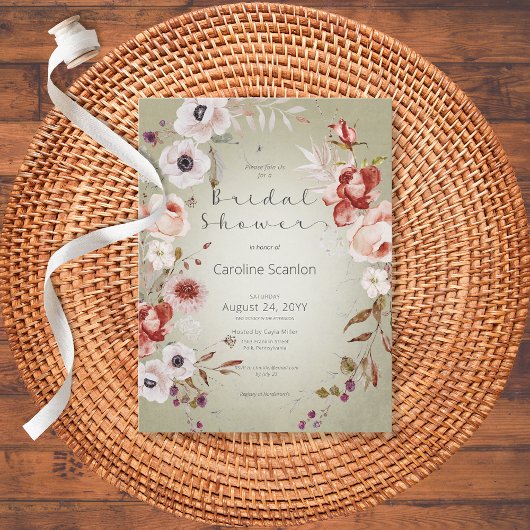 ロマンチックなバラピンクフローラブライダルシャワー招待 ポストカード