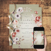 ロマンチックなバラピンクフローラブライダルシャワー招待 招待状