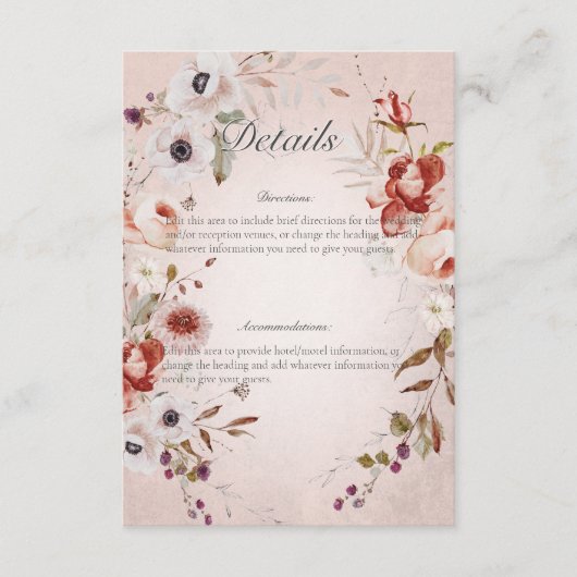 ロマンチックなバラピンク結婚フローラの詳細 エンクロージャーカード (正面)