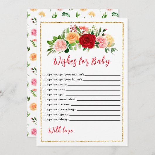 ロマンチックなバラフローラ赤ちゃんシャワーの願いベビー 招待状 (正面/裏面)