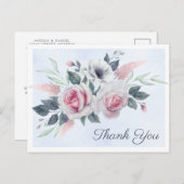 ロマンチックなバラブルーウォーター色ありがとうはがき 案内ポストカード (正面/裏面)