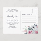 ロマンチックなバラブルーウォーター色ありがとうはがき 案内ポストカード (裏面)