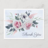 ロマンチックなバラブルーウォーター色ありがとうはがき 案内ポストカード (正面)