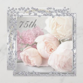 ロマンチックなバラ及びダイヤモンドの第75誕生会 招待状 (正面/裏面)
