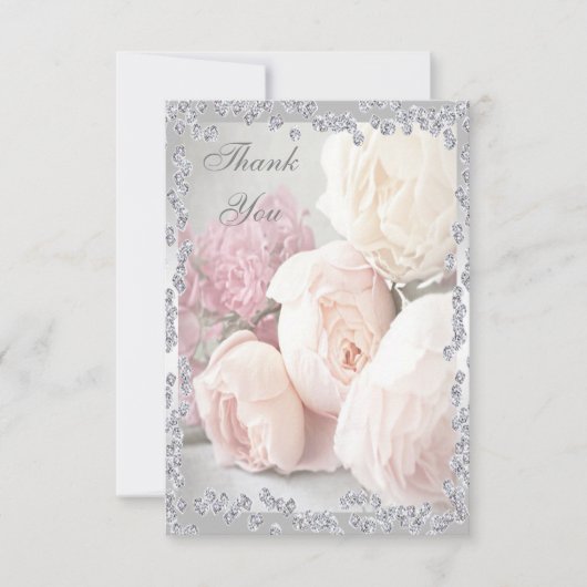 ロマンチックなバラ及びダイヤモンドは感謝していしています サンキューカード (正面)