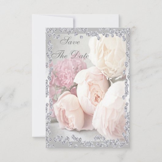 ロマンチックなバラ及びダイヤモンド第60の保存日付 セーブザデート (正面)