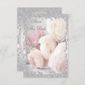 ロマンチックなバラ及びダイヤモンド第70の保存日付 セーブザデート (正面/裏面)