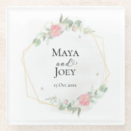 ロマンチックなバラ幾何結婚物の ガラスコースター