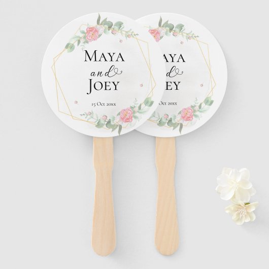 ロマンチックなバラ幾何結婚物の ハンドファン (正面&裏面)