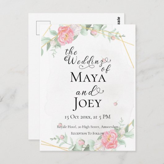 ロマンチックなバラ幾何結婚物の ポストカード (正面/裏面)