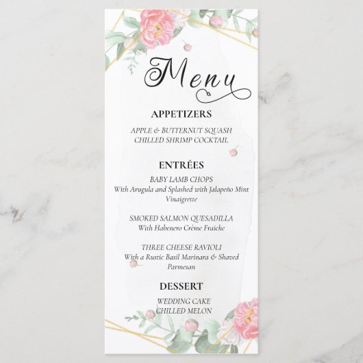 ロマンチックなバラ幾何結婚物の メニュー (正面)