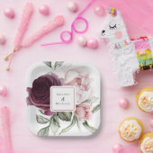 ロマンチックなバラ水彩植物学結婚の ペーパープレート (パーティー)