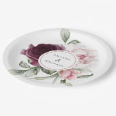 ロマンチックなバラ水彩植物学結婚の ペーパープレート (アングル)