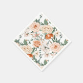 ロマンチックなバラ牡丹ユーカリ桃のクリームオレンジ スタンダードカクテルナプキン (角)