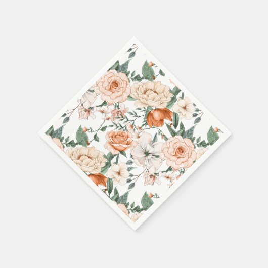 ロマンチックなバラ牡丹ユーカリ桃のクリームオレンジ スタンダードカクテルナプキン (角)