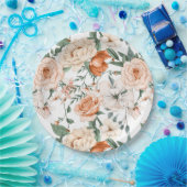 ロマンチックなバラ牡丹ユーカリ桃のクリームオレンジ ペーパープレート (パーティー)