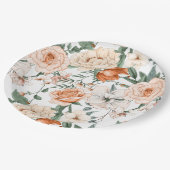 ロマンチックなバラ牡丹ユーカリ桃のクリームオレンジ ペーパープレート (アングル)