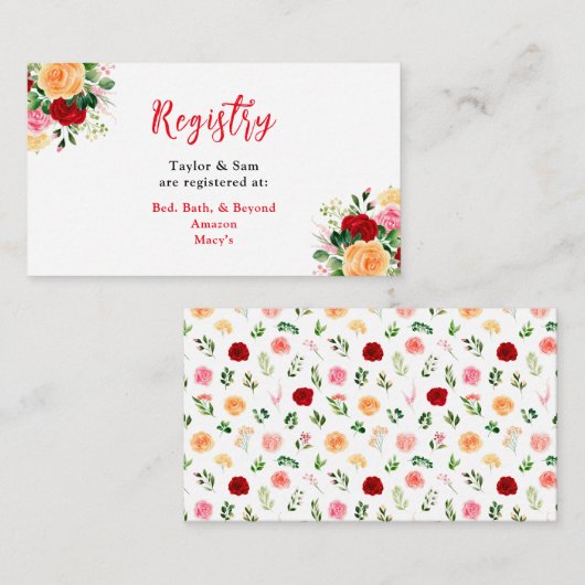 ロマンチックなバラ結婚フローラのレジストリ エンクロージャーカード (正面/裏面)