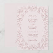 ロマンチックなバラ色のウェディング招待状 招待状 (正面/裏面)