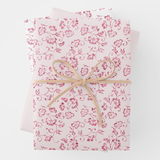 ロマンチックなバラ色のグリッター花柄のウェディング ラッピングペーパーシート (インサイチュ)