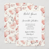 ロマンチックなバラ色のハートの花のブライダルシャワー 招待状 (正面/裏面)