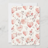 ロマンチックなバラ色のハートの花のブライダルシャワー 招待状 (裏面)