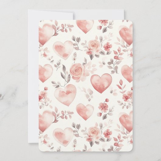 ロマンチックなバラ色のハートの花のブライダルシャワー 招待状 (裏面)