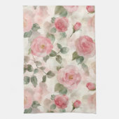 ロマンチックなバラ色のピンクのバラの花 キッチンタオル (縦)