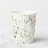 ロマンチックなバラ色の白いバラの花のストライプ ウェディング 紙コップ (裏面)