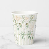ロマンチックなバラ色の白いバラの花のストライプ ウェディング 紙コップ (右)