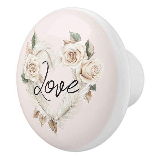 ロマンチックなバラ色の羽根 ハートの愛 セラミックノブ (右)